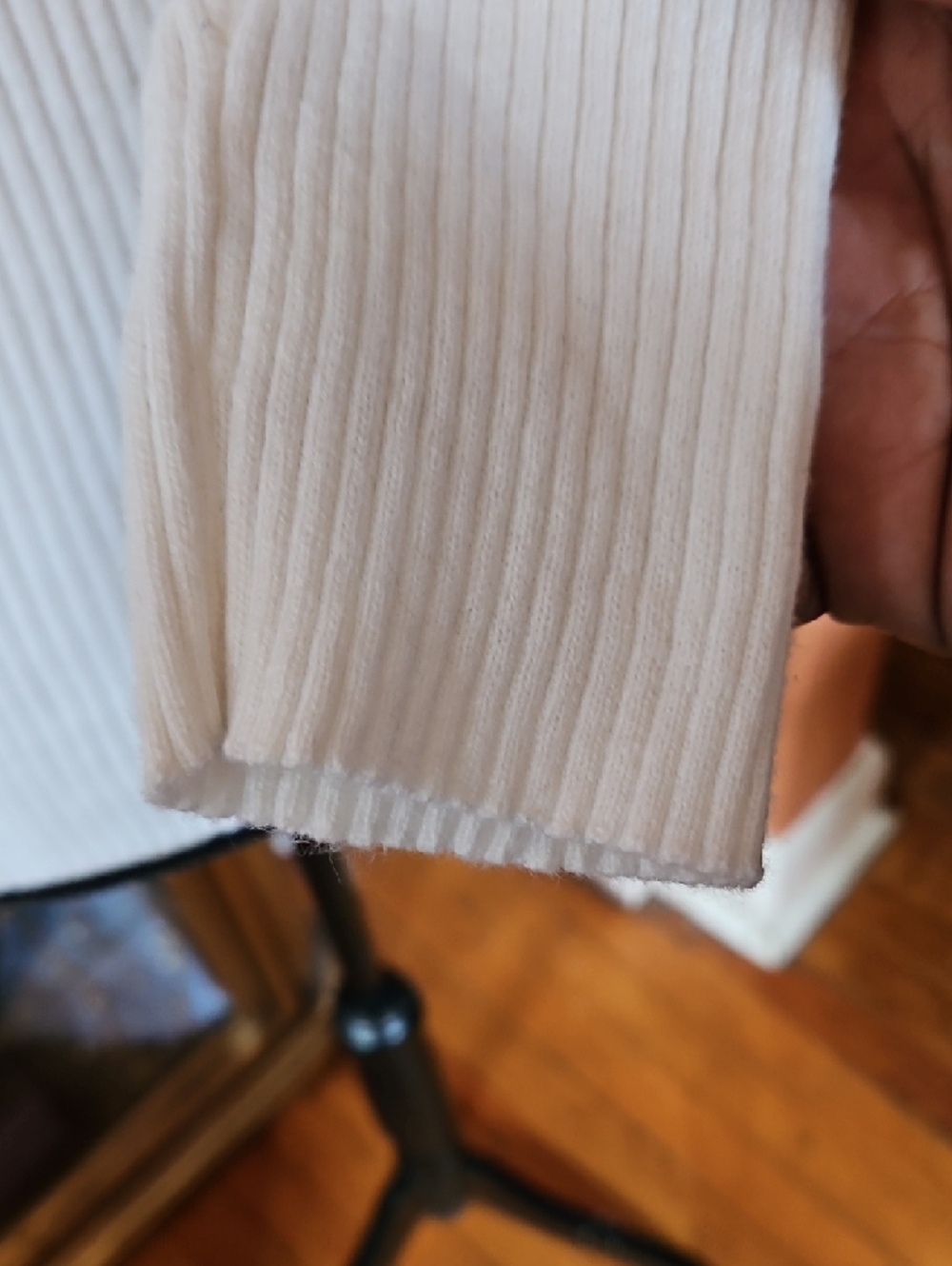 Frame Denim Cream Ribbed Ruffle Mock Neck Sweater - Picture 9 of 13